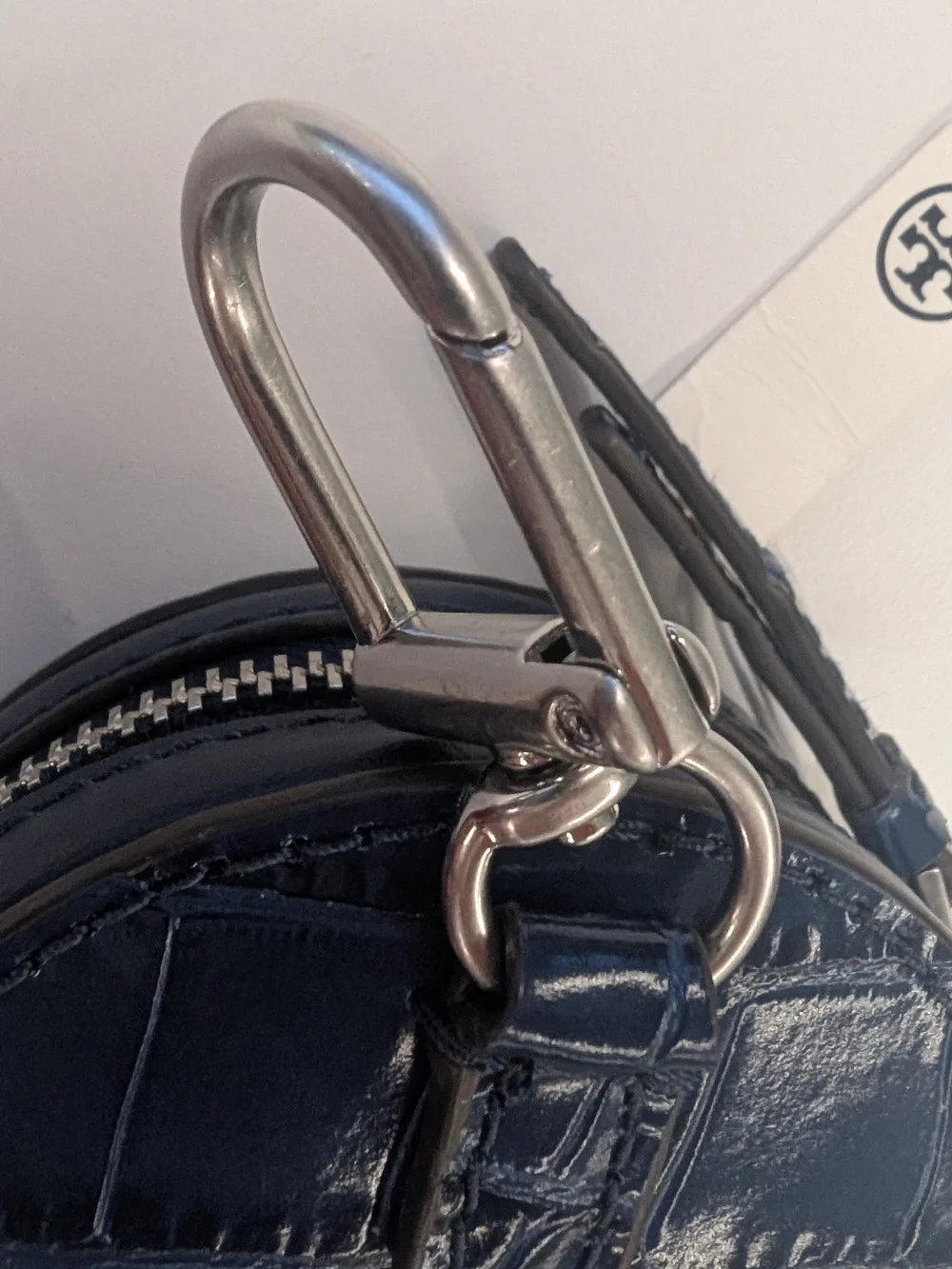 Tory Burch Thea Croc-Embossed Navy Round Key Pouch